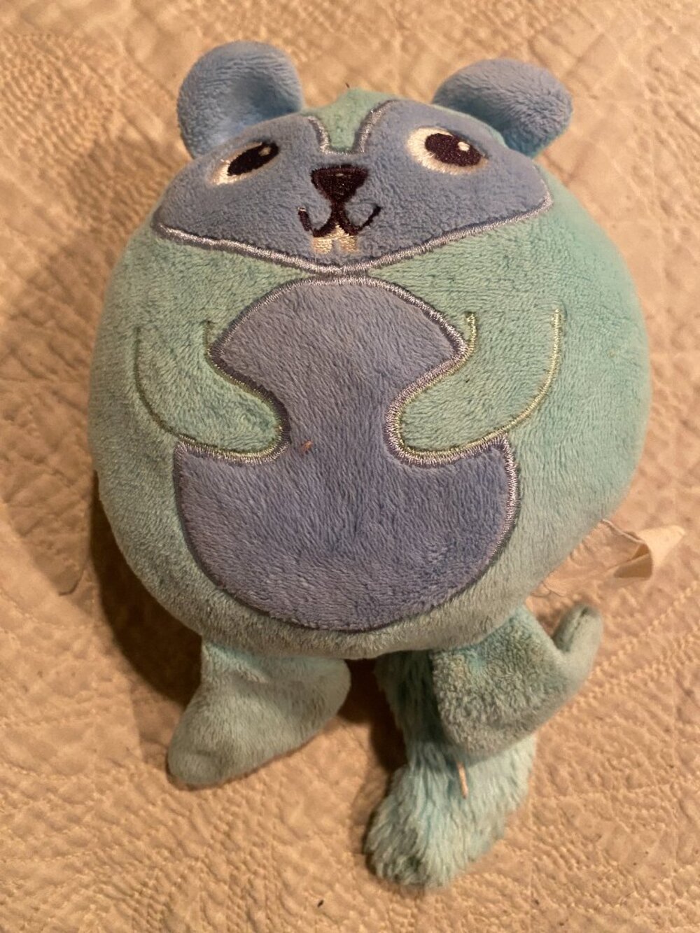 Blue Squirrel Gently Used Dog Toy-stain and tear on back